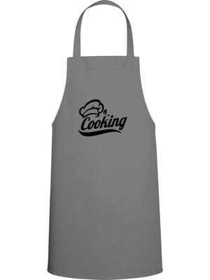Mediterian Özel Baskılı Mutfak Önlüğü, Love Cooking Tasarımı, Gri Renkli, Şık ve Kullanışlı