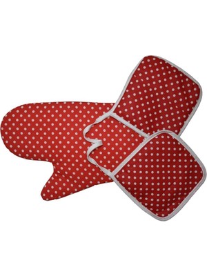Mediterian Kırmızı Fırın Eldiveni ve Tutacağı, dayanıklı ve şık, 50x50 cm, pamuk polyester