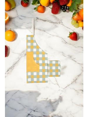 Mediterian Turuncu Keten Mutfak Önlüğü, Pötikare Desenli, Çeyizlik ve Hediye Uygun, 80x60 cm