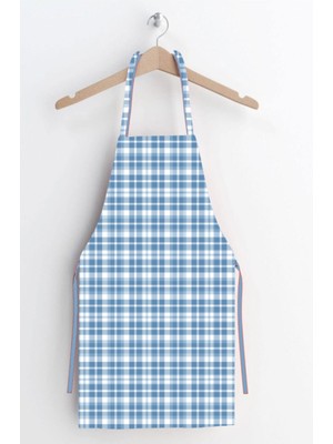 Mediterian Mavi Kareli Desenli Leke Tutmaz Mutfak Önlüğü, 50x70 cm, Polyester, Pratik ve Şık Tasarım