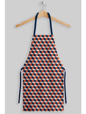 Mediterian Oranj lacivert kareli mutfak önlüğü, şık ve kullanışlı tasarım, 55x70 cm, polyester