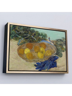 Marsilyan Teknoo- Çerçeveli Vincent Van Gogh - Mavi Eldivenli Portakal ve Limonların Natürmortu TABLOSU-7188