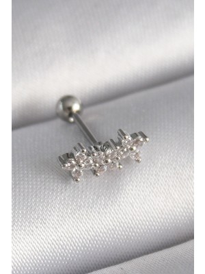 Toptan Bulurum 316L Çelik Gümüş Renk Zirkon Taşlı Yonca Tragus Piercing - TJ-PR1255