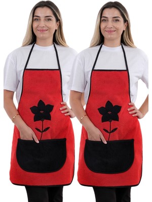 Mediterian Kırmızı Çiçekli Su ve Sıvı Geçirmez Mutfak Önlüğü, 50x70 cm, Mikrofiber, İkili Paket