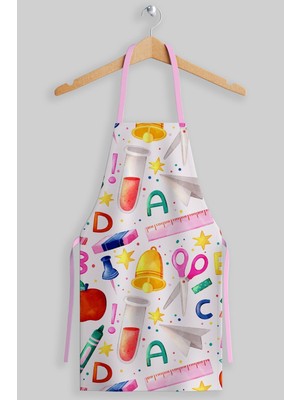 Mediterian Çocuklar İçin Renkli Kumaş Boyama Önlüğü 5-7 Yaş, Polyester, 45x55 cm