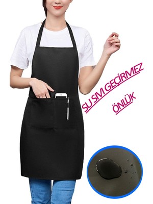 Mediterian Su geçirmez mutfak önlüğü, cepli, askılı, şık ve pratik kullanım sağlar