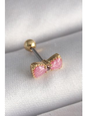 Şan's Boutique 316L Çelik Gold Renk Pembe Fiyonk Model Tragus Piercing