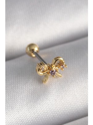 Mrps 316L Çelik Gold Renk Zirkon Taşlı Kurdele Tragus Piercing