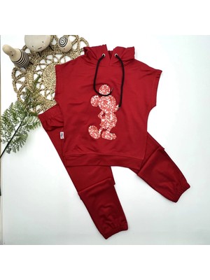 3-4-5 Yaş Kapşonlu Payetli Mickey Desenli Kısa Kol 2li Kız Erkek Çocuk Takımı