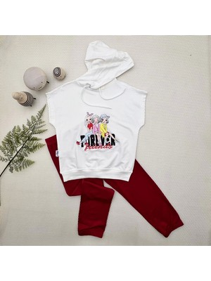 3-4-5 Yaş Forever Cici Kızlar Baskılı Kapşonlu 2li Kız Çocuk Takımı