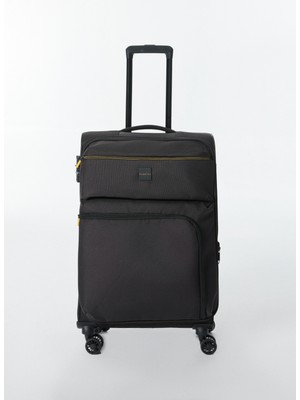 Fabrika Siyah Çekçekli Kumaş Valiz 029 Orta