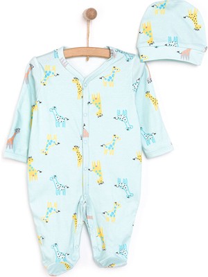 HelloBaby HelloBaby Yenidoğan Zürafa Baskılı Kız Tulum-Şapka Kız Bebek