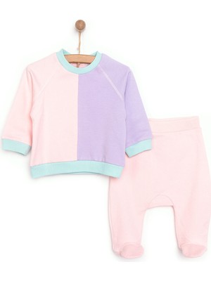 HelloBaby HelloBaby Yenidoğan Renk Bloklu Sweatshirt-Patikli Alt 2li Takım Unisex