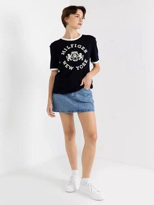 Organıc Cotton New Season Women's Velvet College Logo T-Shırt