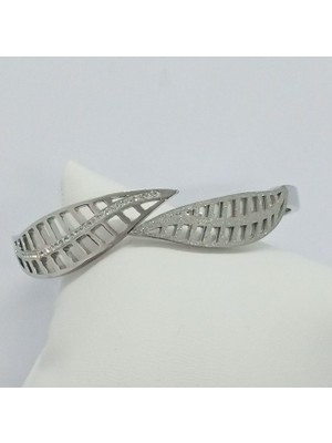 Ödül Moda Çelik Zirkon Taşlı Simli Yaprak Kelepçe Bileklik