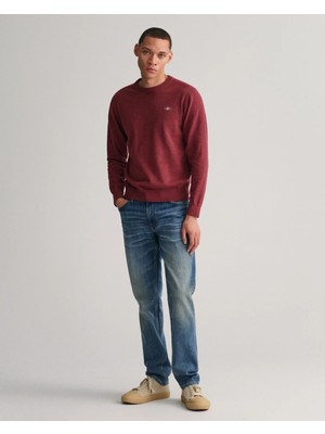 Gant Erkek Regular Fit Bisiklet Yaka Kazak-Bordo