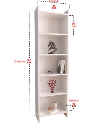 Hediyeler Kapında 5 Raflı Beyaz Kitaplık Ofis Evrak Çok Amaçlı Kitaplığı