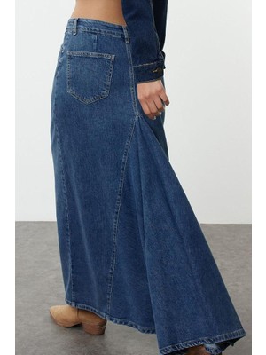 Kadın Moda Stil Maxi Astarsız Denim Kuyruklu Maxi Denim Etek