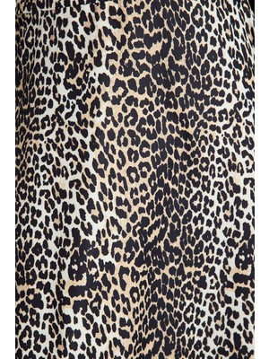 FRM Kadın Moda Stil Maxi Astarlı Dokuma Tesettür Leopar Desenli Dokuma Etek