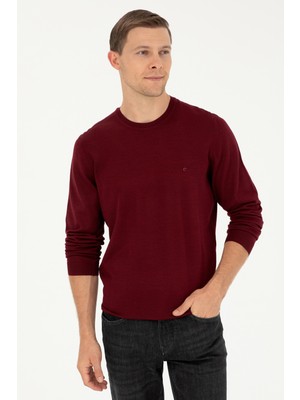 Cacharel Erkek Slim Fit Basic Kazak - Bordo