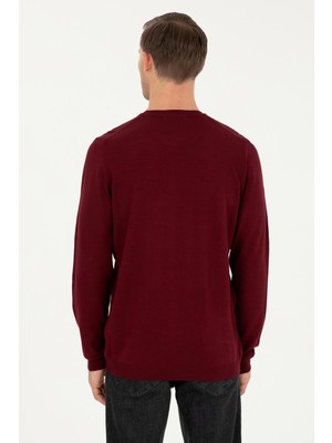 Cacharel Erkek Slim Fit Basic Kazak - Bordo