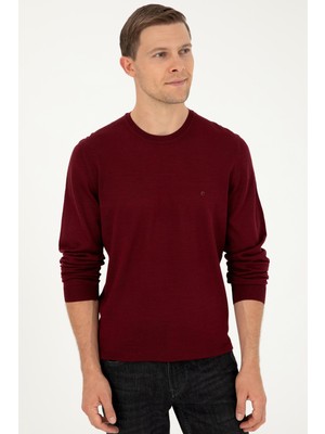 Cacharel Erkek Slim Fit Basic Kazak - Bordo