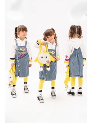 Miniğimin Cicileri Kız Çocuk Kot Jileli 4 parça set - Mavi