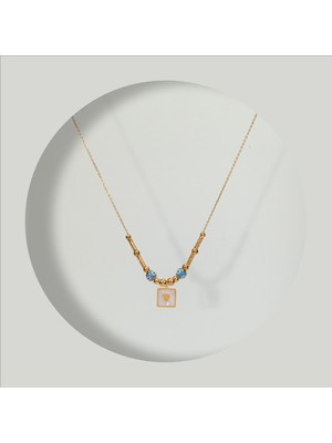 Four Solos FourSolos Çelik Kadın Kolye, Boncuk ve Taş Detaylı, Gold Renk, No:86