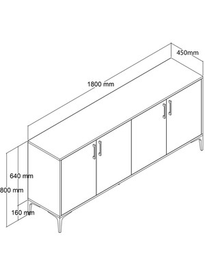 Mezza 1662 Ares 180 cm Modern Konsol Hat Antrasit