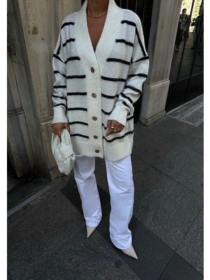 Lymens Fashion Rahatlık ve Şıklıkta Sınır Tanımayan Çizgili Oversize Akrilik Hırka
