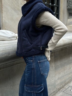 Lymens Fashion Ceket Yaka Detaylı Ukade Süet Yelek Casual Şıklık