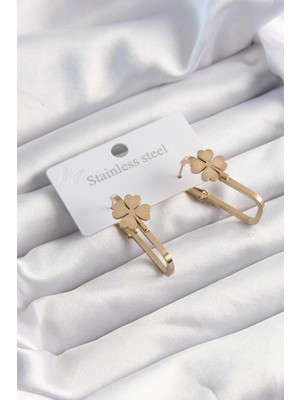 Callerrons Accessories Altın Renk Geometrik Yonca Model Küpe - EBJ241123W28272