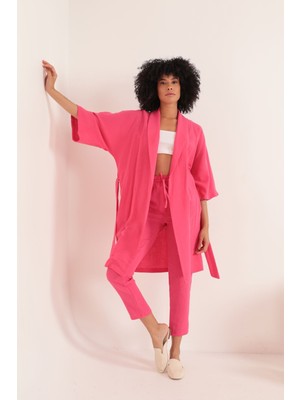 Shemard Müslin Kumaş Oversize Kadın Kimono-Fuşya