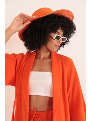 Shemard Müslin Kumaş Oversize Kadın Kimono-Oranj