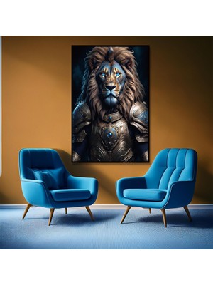 Gaagart Metal Çerçeveli Temperli Cam Tablo Zırhlı Aslan