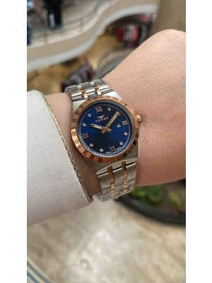 Ferro Quartz Çelik Rose/gri Lacivert Kadran 32 mm Kadın Kol Saati