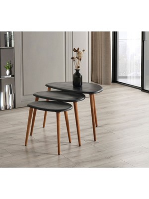 Baupor Doğal Ahşap Zigon Sehpa Masif 3'lü Set