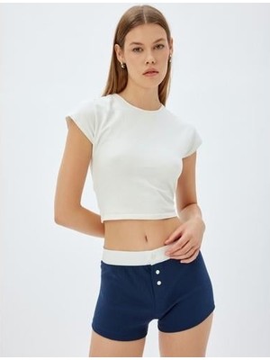 Koton Boxer Pijama Altı Renk Kontrastlı Düğmeli Pamuklu