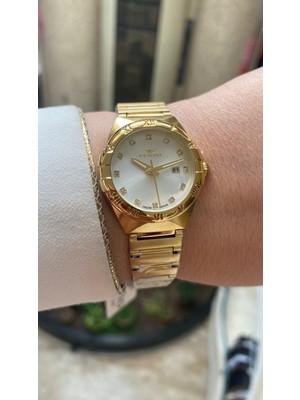 Ferro Quartz Çelik Altın Rengi 32 mm Kelebek Kilitli Kadın Kol Saati