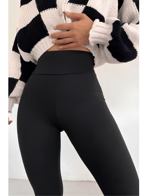 Balta Collection Kadın Siyah Yüksek Bel Toparlayıcı Korseli İnterlok Çelik Örme Tayt İç Göstermez