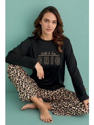 Cotonhause Kadın Uzun Kol Sandy Siyah Pijama Takım C1T9N1O02-20