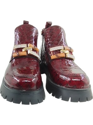 Oneka Shoes 26252 Kadın Günlük Bot Bordo Kroko Tokalı