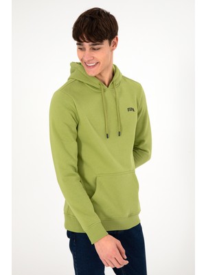 U.S. Polo Assn. Erkek Kapüşonlu Fıstık Yeşili Basic Şardonlu Sweatshirt 50295176-VR087