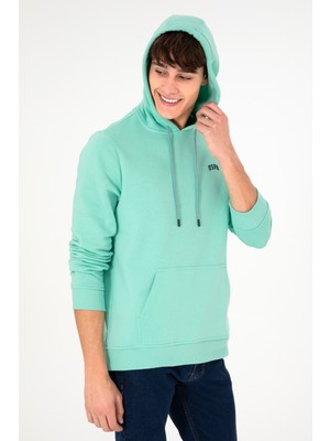 U.S. Polo Assn. Erkek Kapüşonlu Mint Basic Şardonlu Sweatshirt 50295176-VR090