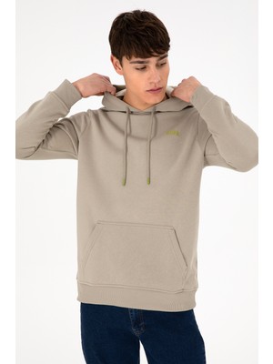 U.S. Polo Assn. Erkek Kapüşonlu Açık Haki Basic Şardonlu Sweatshirt 50295176-VR183