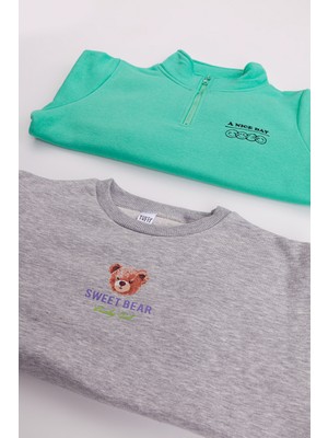 Harika Kids Kız Çocuk Orta Kalınlıkta Baskılı 2'li Paket Sweatshirt