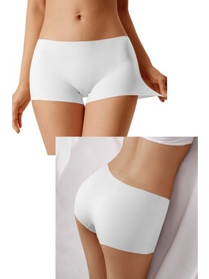 Mbb E-Ticaret 2 Adet Kadın Dikişsiz Görünmez Iz Yapmaz Mini Şort Boxer Beyaz
