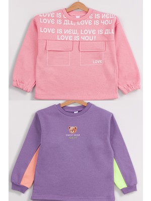 Harika Kids Kız Çocuk Orta Kalınlıkta Baskılı 2'li Paket Sweatshirt