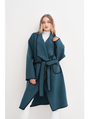 Gigitex Kaşe Kaban Oversize Standart 36-46 Beden Dizaltı Cepli Kemerli Rahat Kalıp