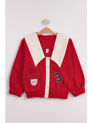 Harika Kids Kız Çocuk Kırmızı Basic Kolej Ceket-Hırka Uzun Kol Orta Kalınlıkta Rahat Kullanım